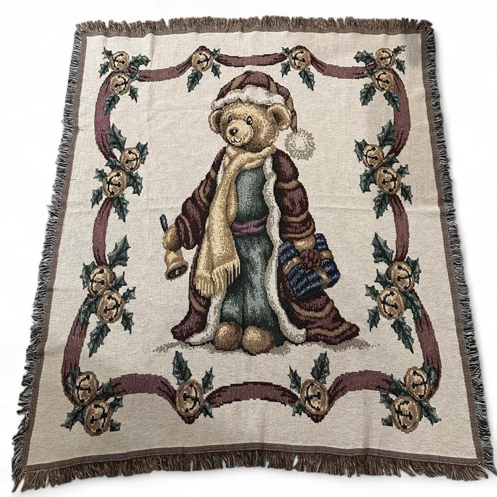 Vintage Portofino Holiday Bear Tapestry Throw Blanket